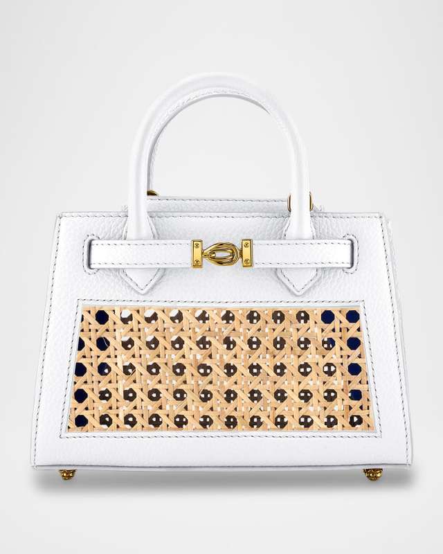 Winnie Mini Rattan & Leather Top-Handle Bag